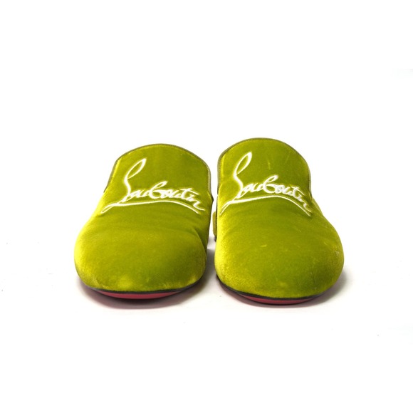 Christian Louboutin Bourgeon Lime Green Navy Coolito Slip On Flat Shoes NWOT main image 4